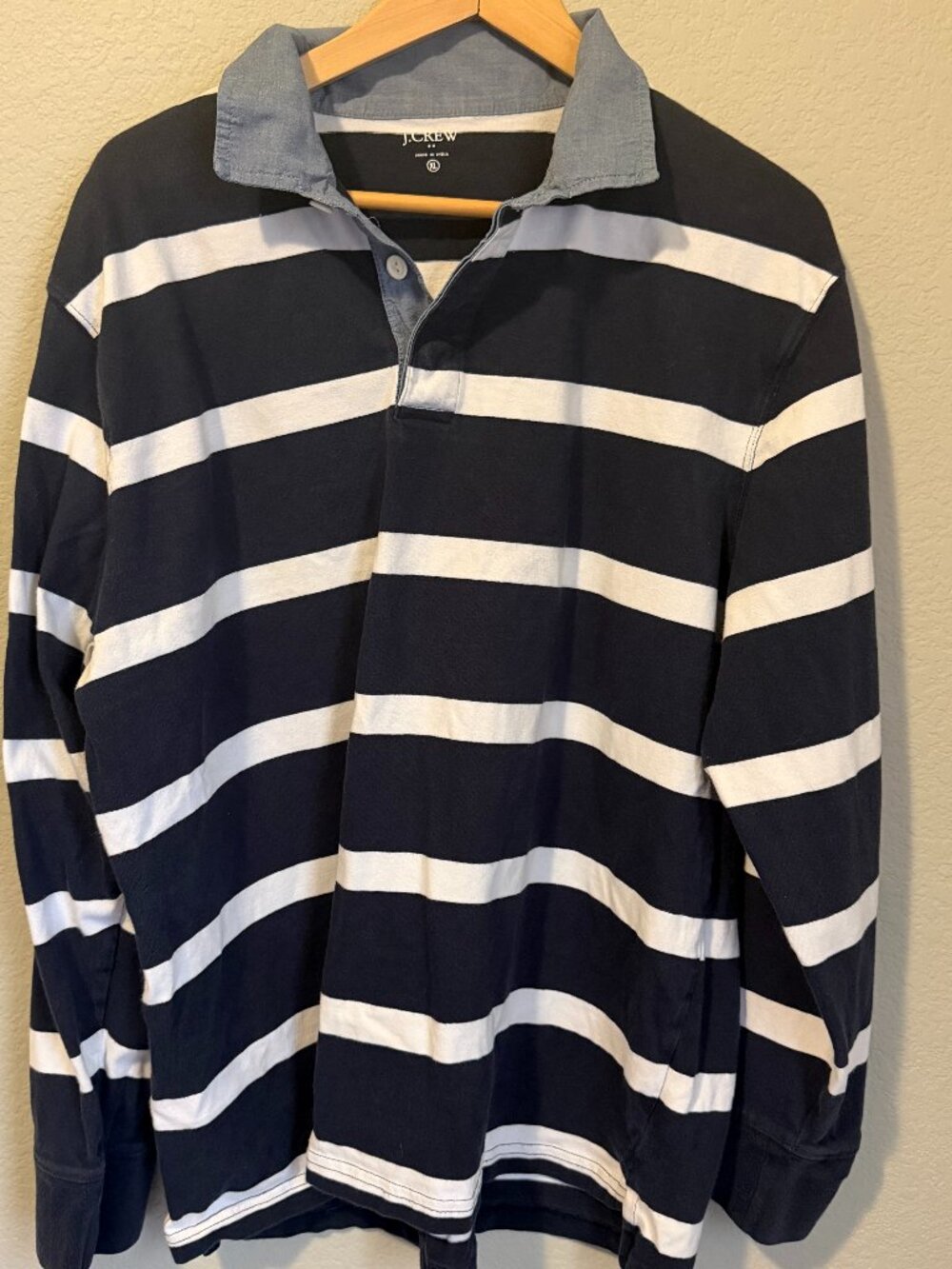 Striped J-Crew Men's Long Sleeve Polo Shirt | Size XL